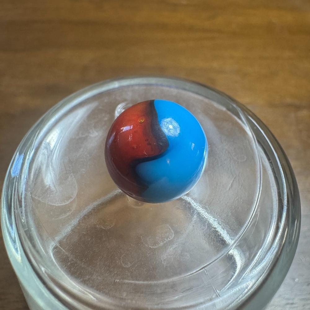 Vintage Peltier Style Peerless Patch Marble 0.60" Blue Red Glass